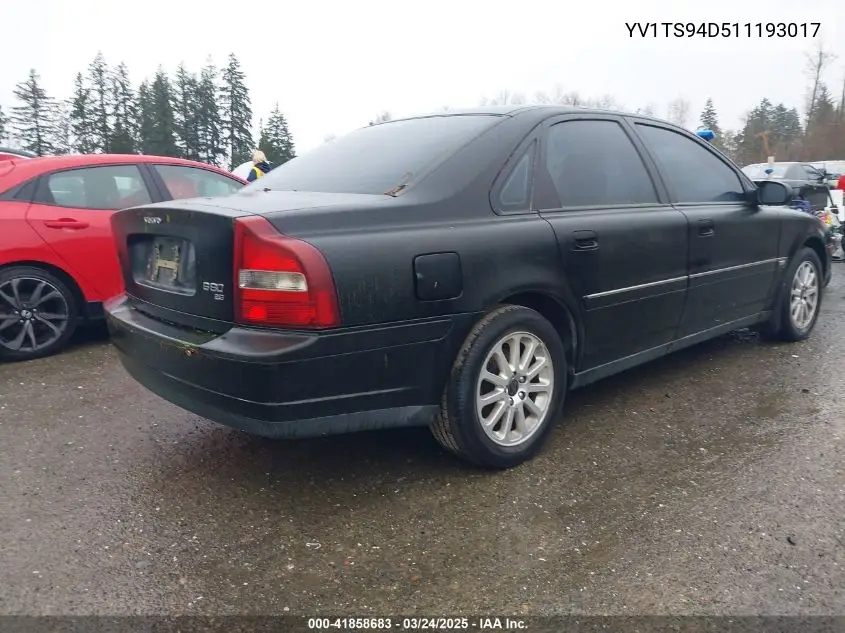 2001 Volvo S80 2.9 VIN: YV1TS94D511193017 Lot: 41858683