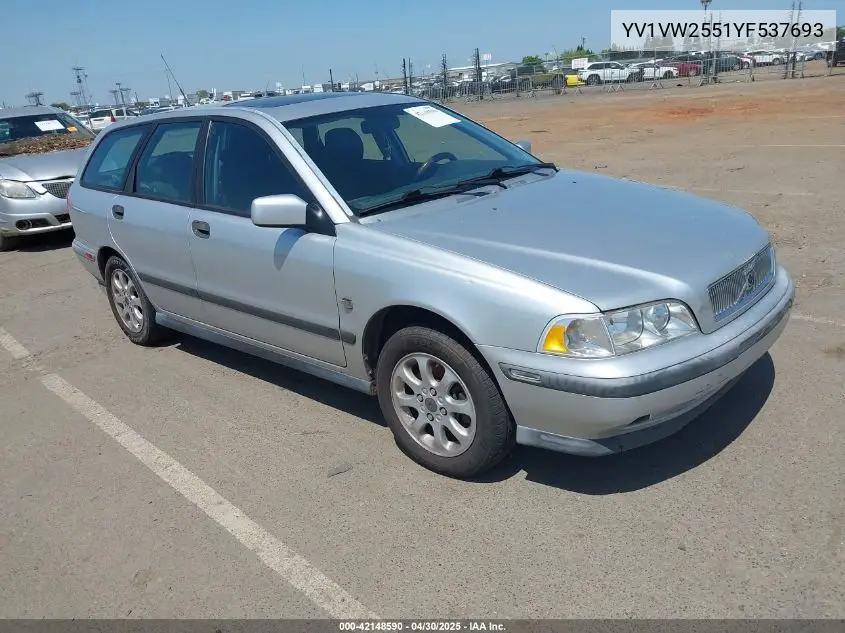 2000 Volvo V40 A/As VIN: YV1VW2551YF537693 Lot: 42148590