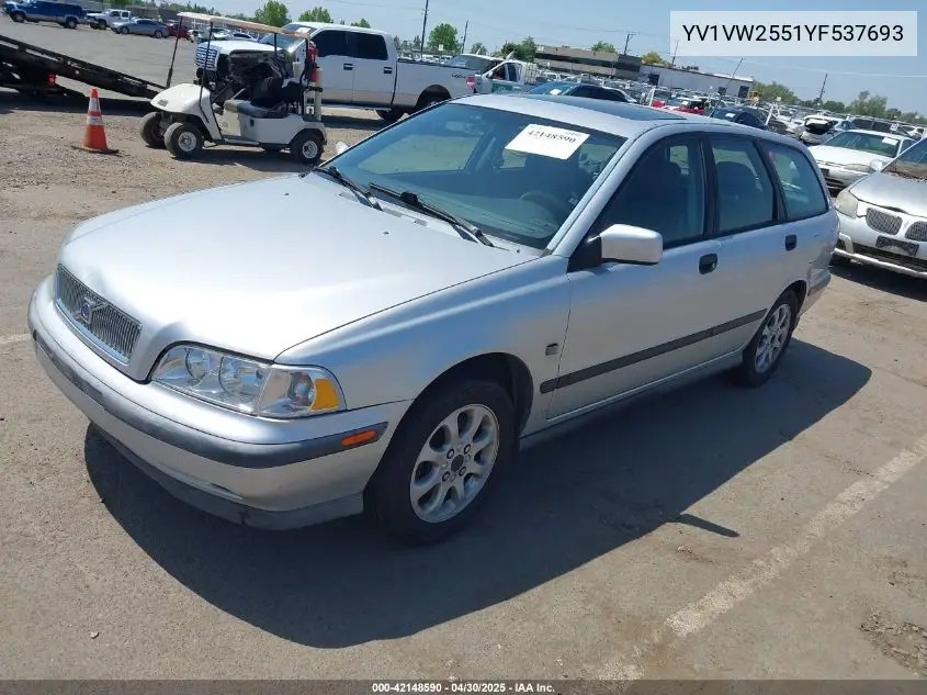 2000 Volvo V40 A/As VIN: YV1VW2551YF537693 Lot: 42148590