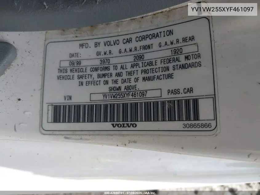 2000 Volvo V40 A/As VIN: YV1VW255XYF461097 Lot: 42660781