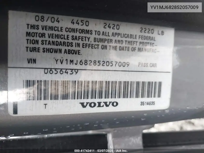2005 Volvo V50 T5/T5 Awd VIN: YV1MJ682852057009 Lot: 41743411