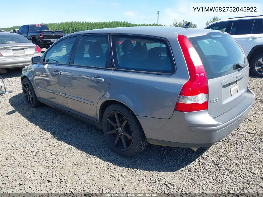 2005 Volvo V50 T5 VIN: YV1MW682752045922 Lot: 42203146