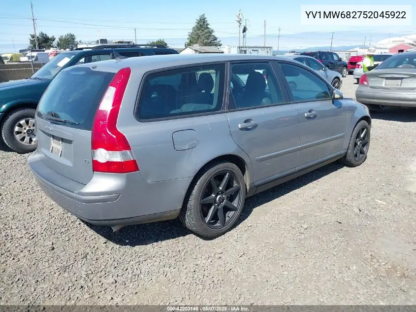 2005 Volvo V50 T5 VIN: YV1MW682752045922 Lot: 42203146