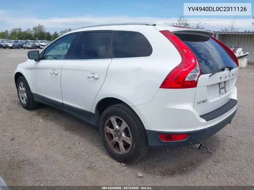 2012 Volvo Xc60 3.2/3.2 Platinum/3.2 Premier/3.2 Premier Plus VIN: YV4940DL0C2311126 Lot: 42249489