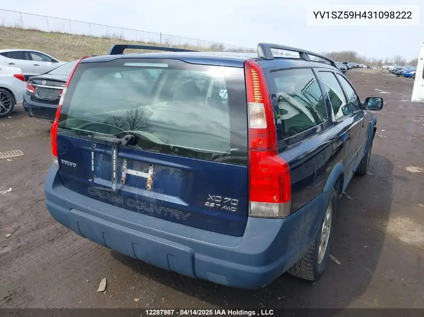 2003 Volvo Xc70 A VIN: YV1SZ59H431098222 Lot: 12287987