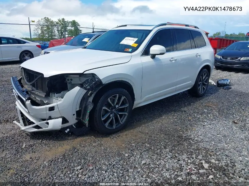 2019 Volvo Xc90 T6 Momentum VIN: YV4A22PK0K1478673 Lot: 42231156